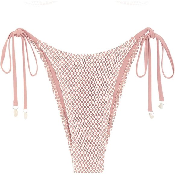 ✨Women Pink Bikini Bottom Fishnet Tie Side Bathing Suit Bottom Swimsuit
